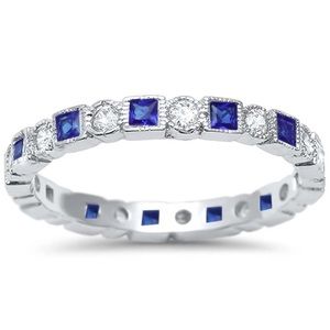 .925 Sterling Silver Blue Sapphire Stackable Ring